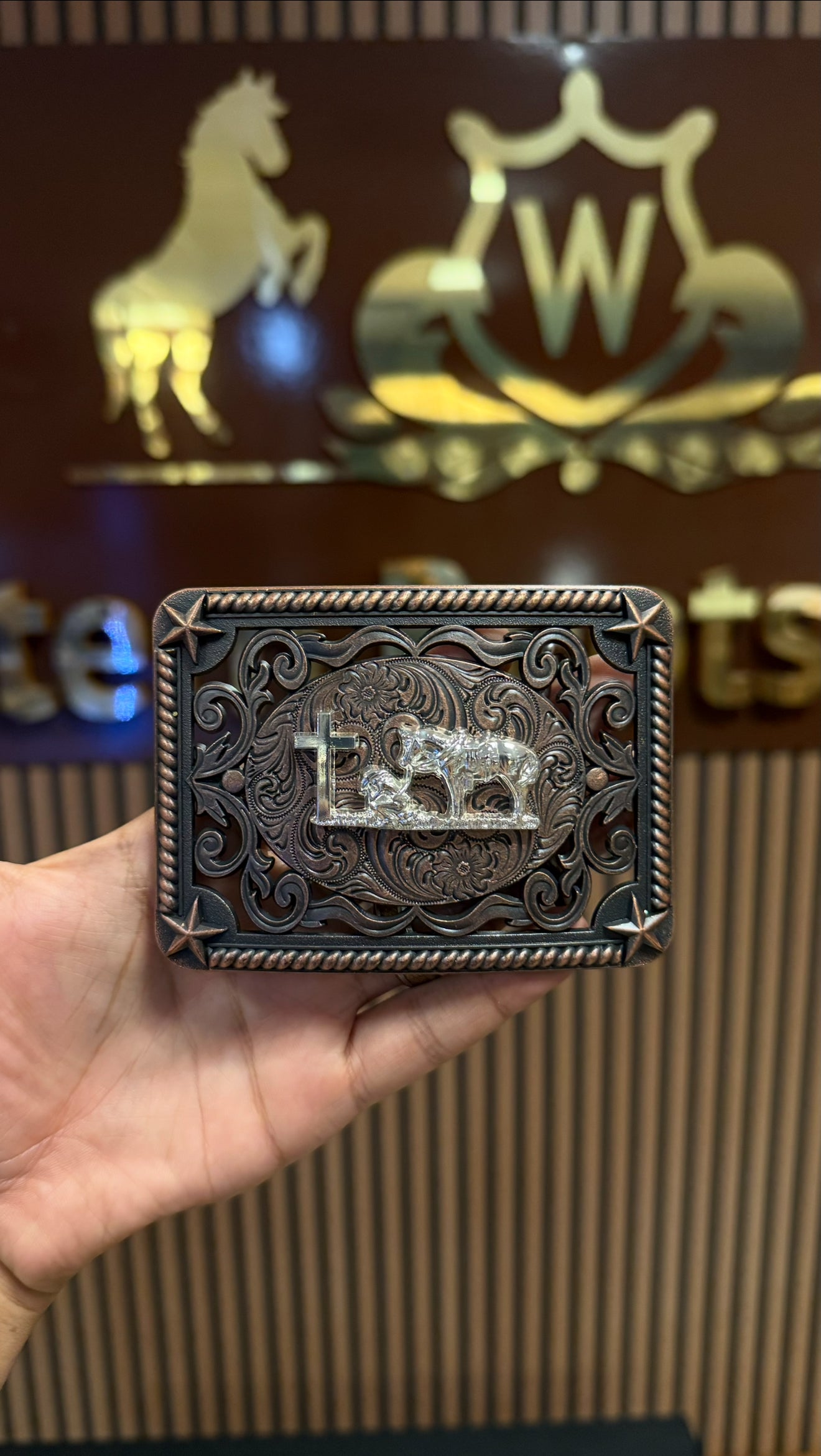 Kneeling Horse Bronze Silver Buckle