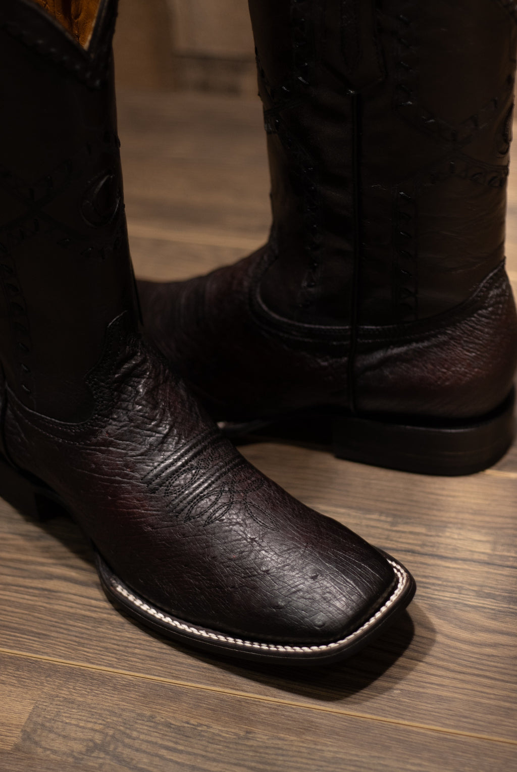 Cuadra - Panza De Avestruz Black Cherry Square Toe Boots