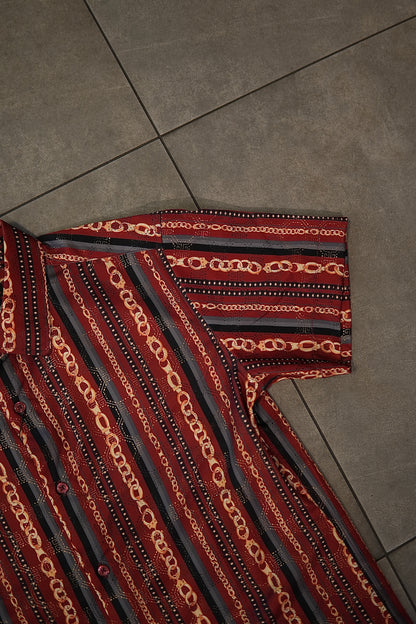 Men’s Printed Short Sleeve Button Up - Red Gold Chains