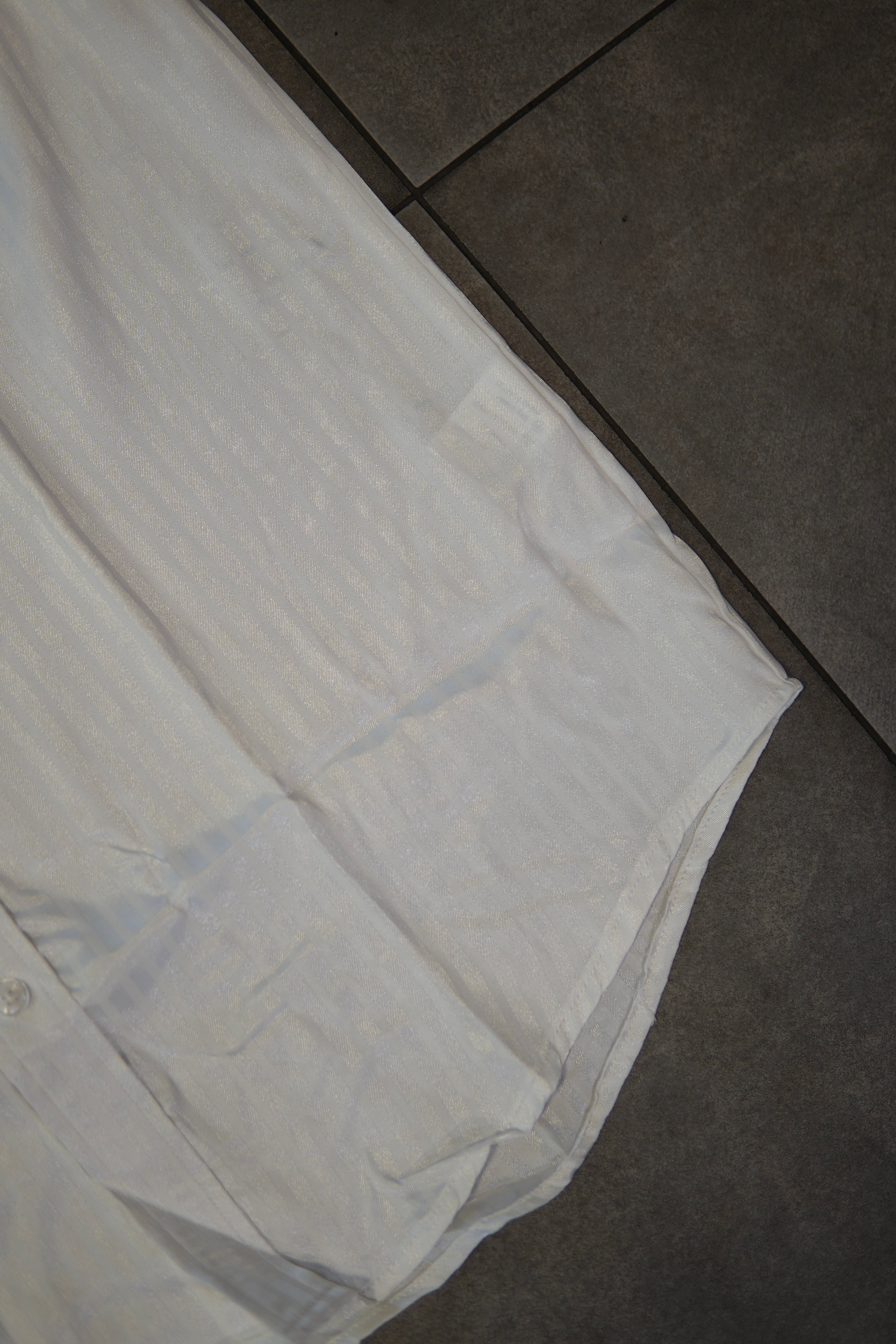 Men’s Long Sleve Button Up - Silky Striped White