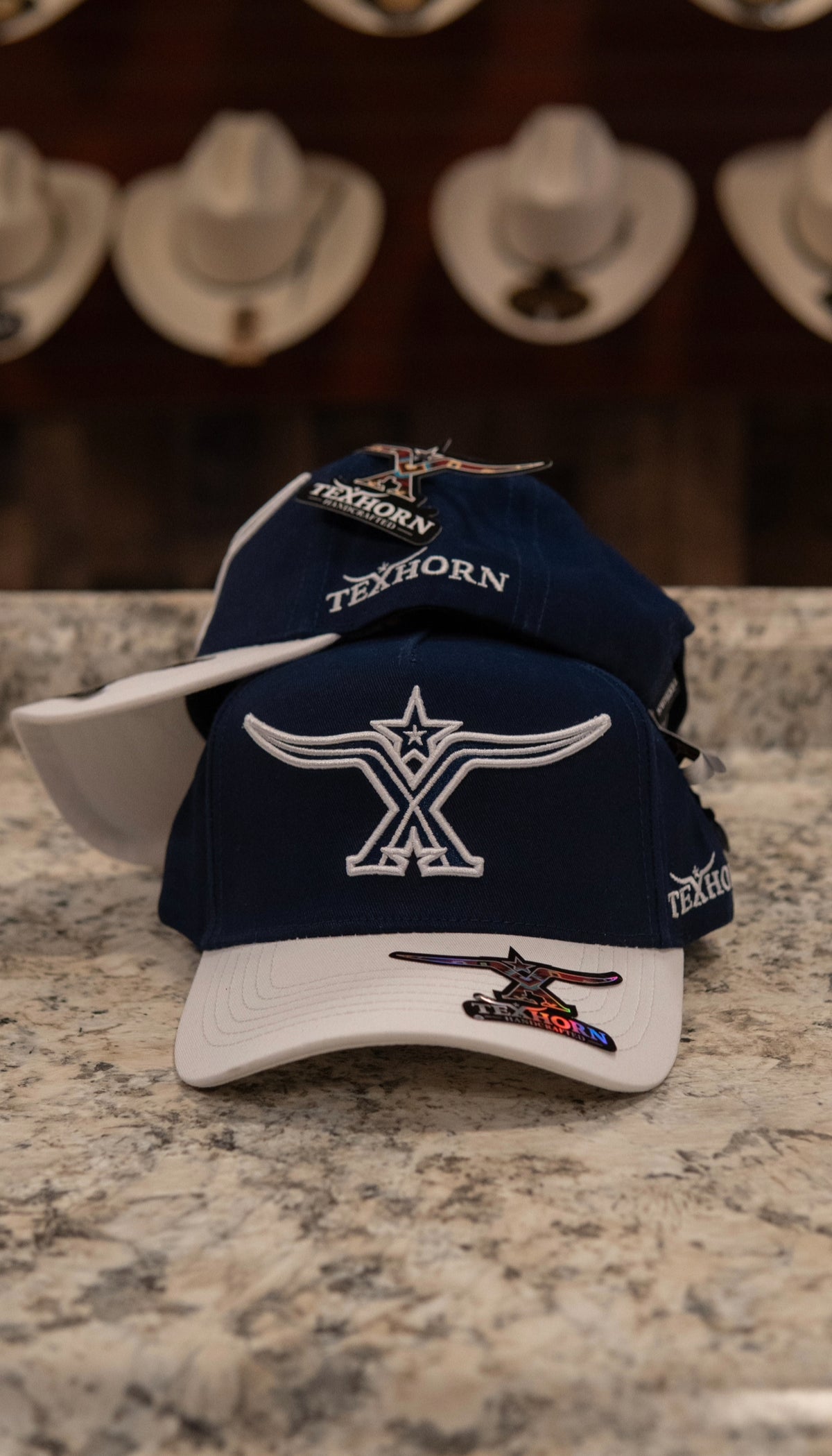 Tex Horn Snapback Cap White Tex Navy