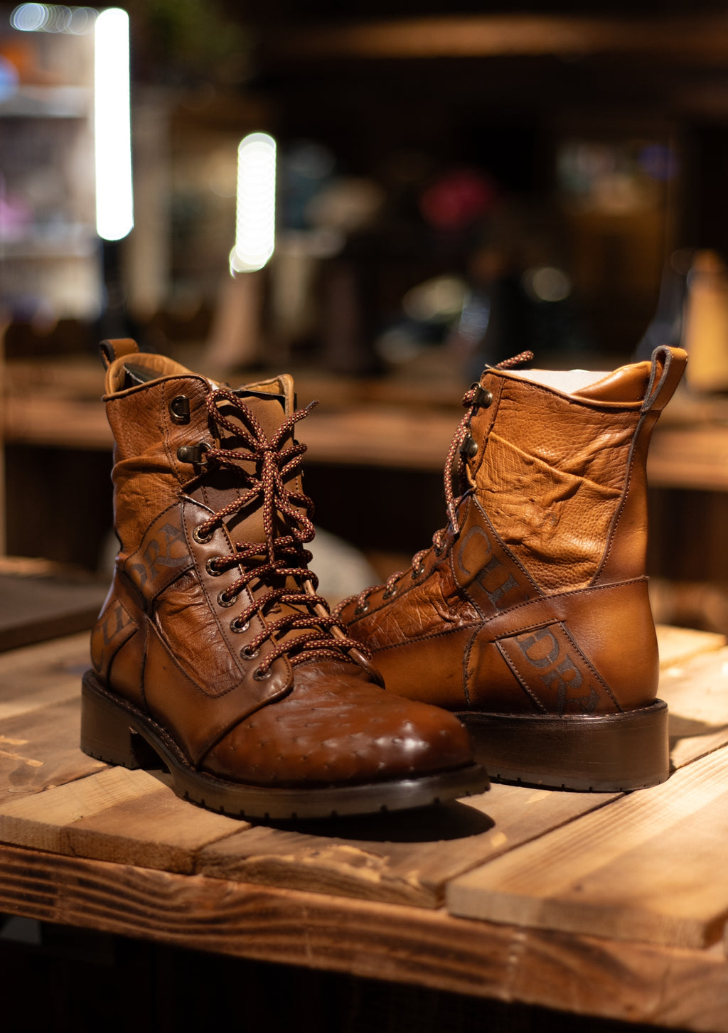 Cuadra - Avestruz Brandy Lace Up Round Toe 3V05A3