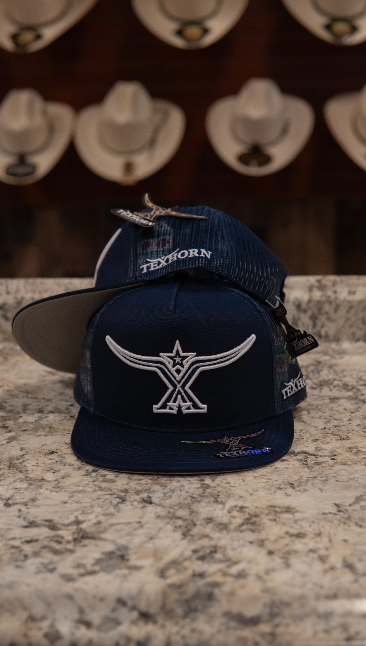 Tex Horn Snapback Cap Navy Grey Brim