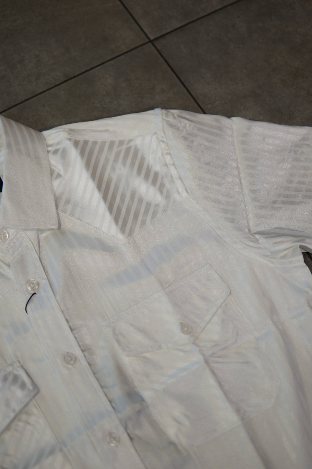 Men’s Long Sleve Button Up - Silky Striped White