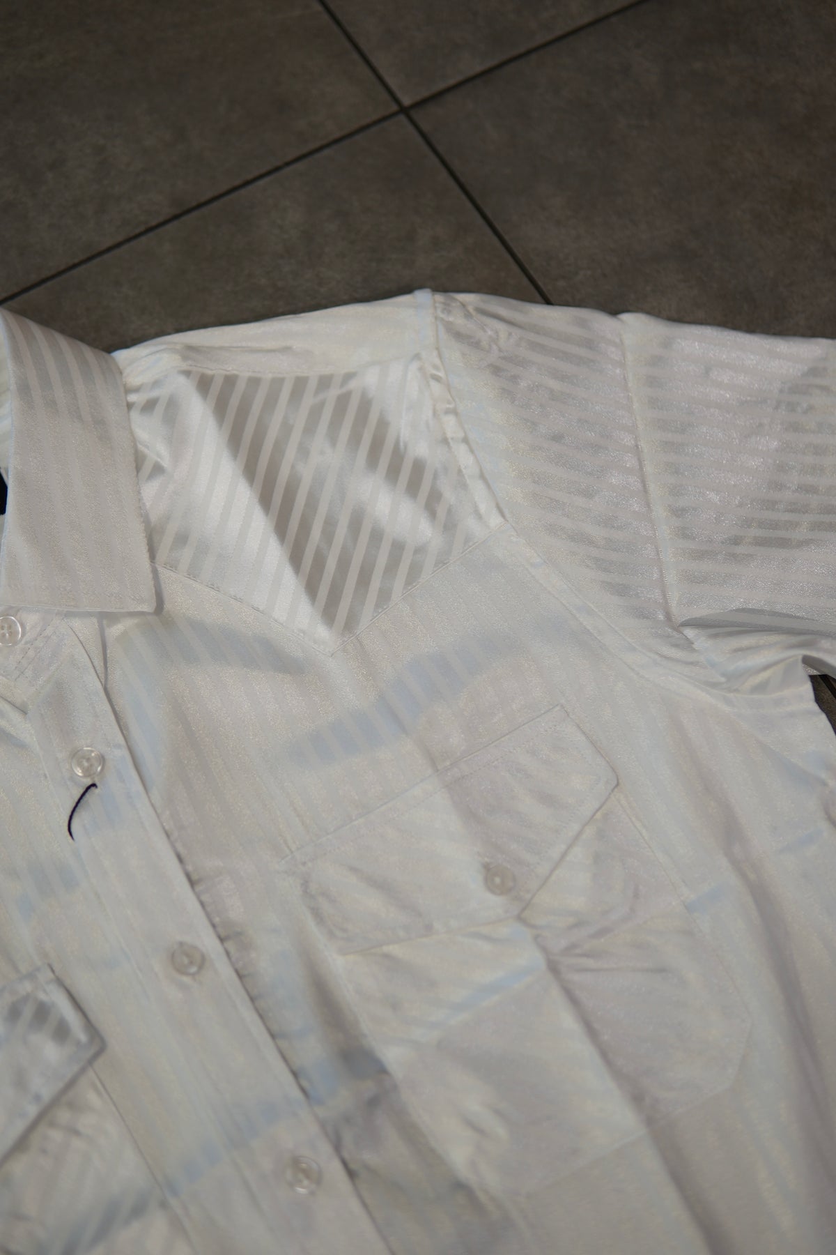 Men’s Long Sleve Button Up - Silky Striped White