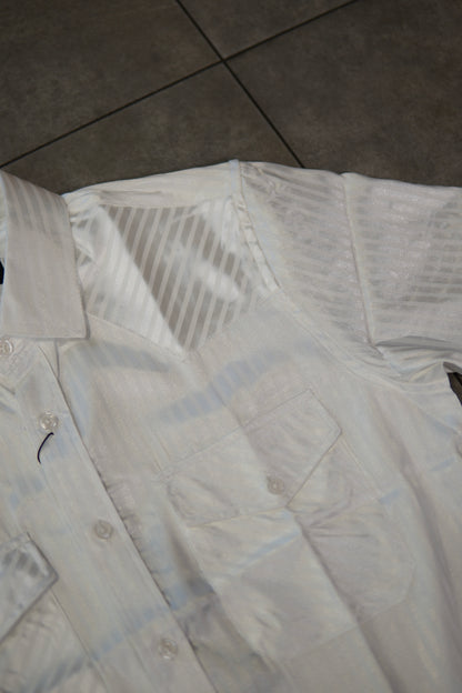 Men’s Long Sleve Button Up - Silky Striped White