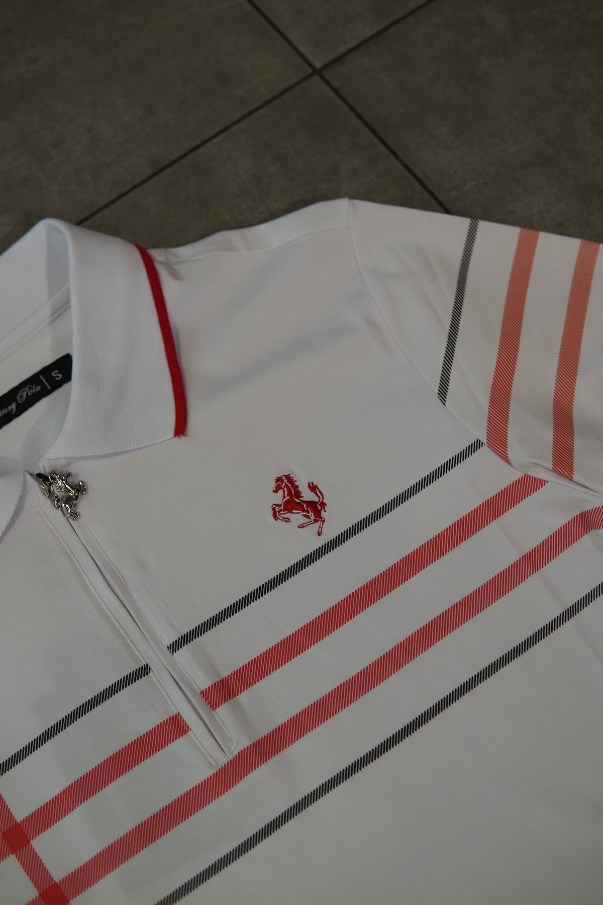 Men’s Polo Button Up - White Red