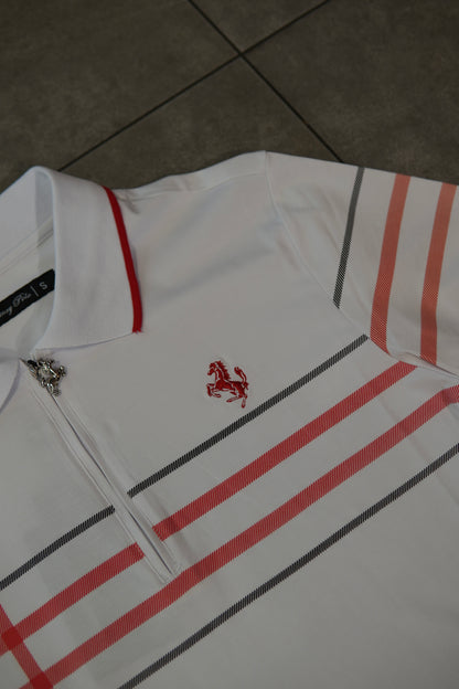 Men’s Polo Button Up - White Red