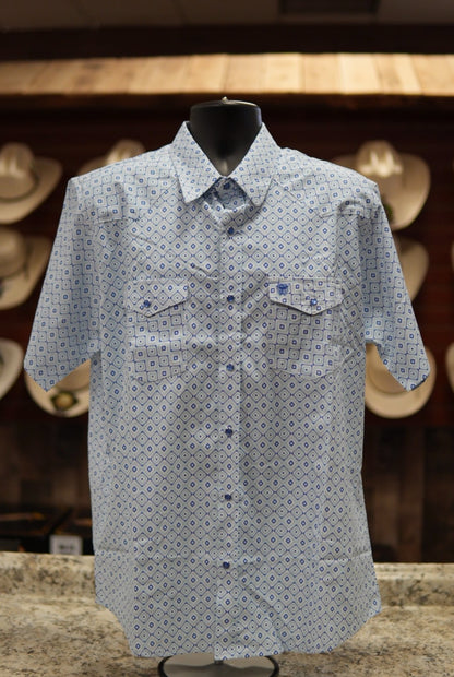 Men’s Printed Short Sleeve Button Up - Blue