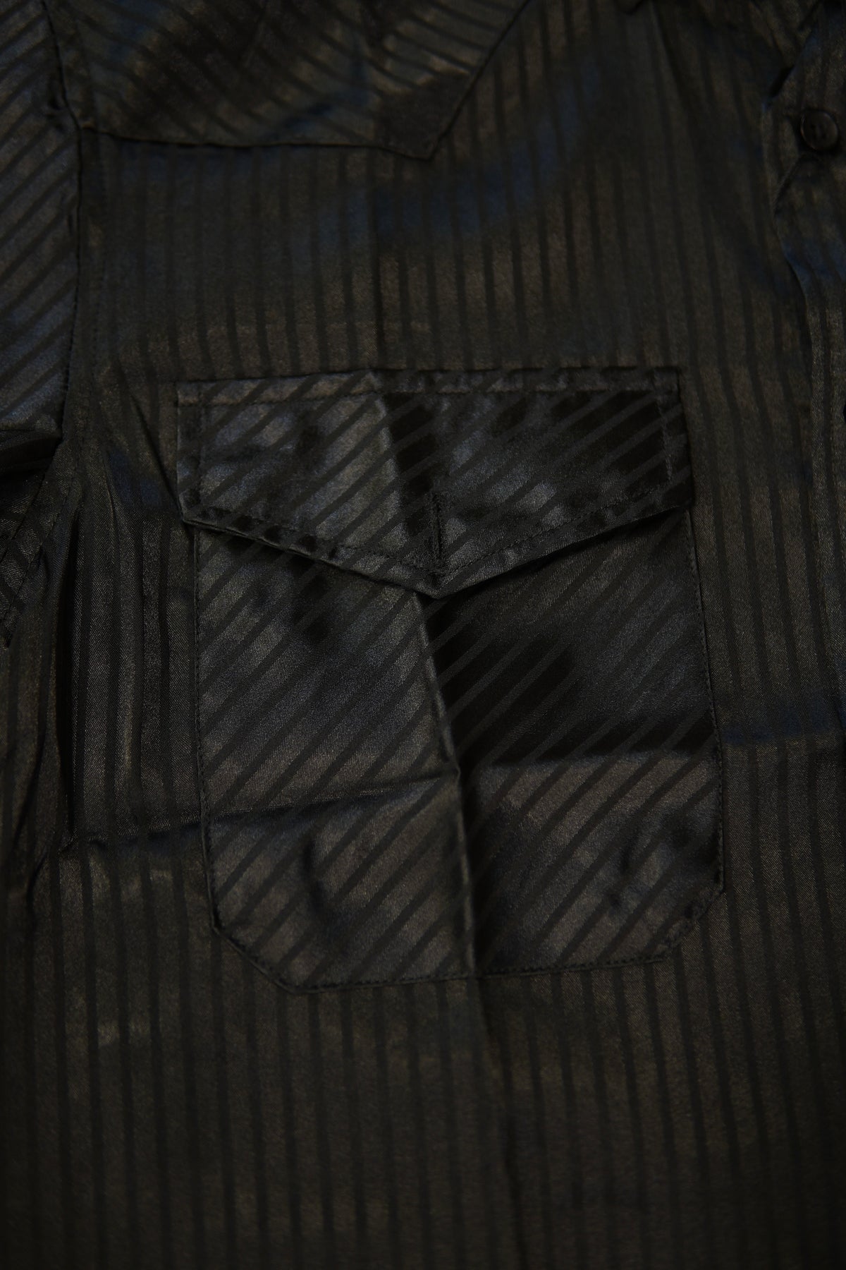 Men’s Long Sleeve Button Up - Silky Striped Black