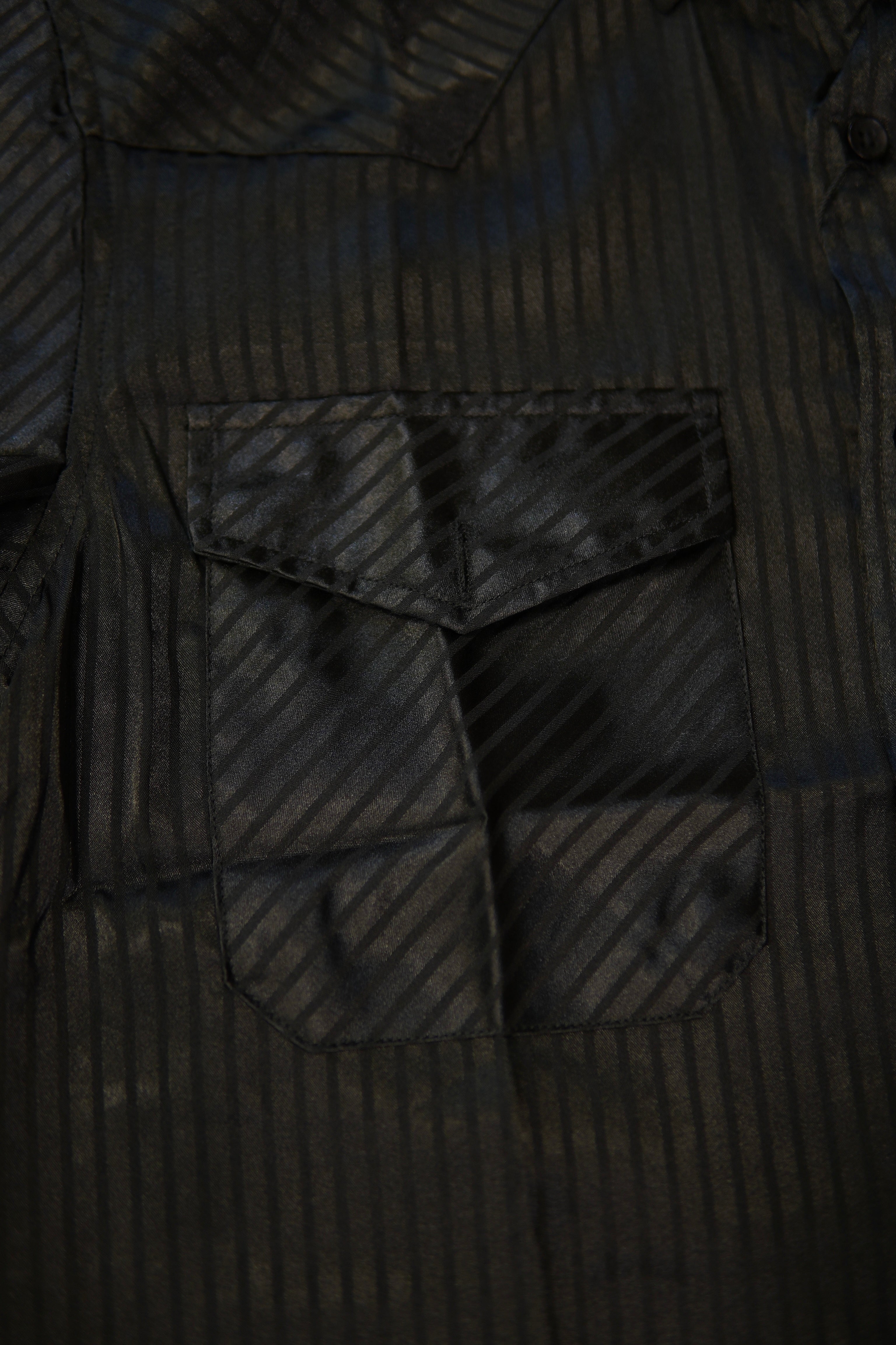 Men’s Long Sleeve Button Up - Silky Striped Black