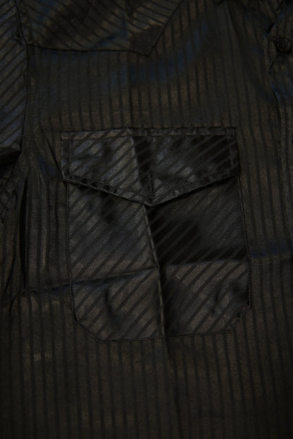 Men’s Long Sleeve Button Up - Silky Striped Black