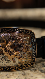 Bull Rider Tooled Blacked Square Western Buckle