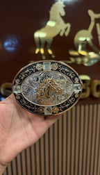 Horse Head Squared Gem Western Belt Buckle