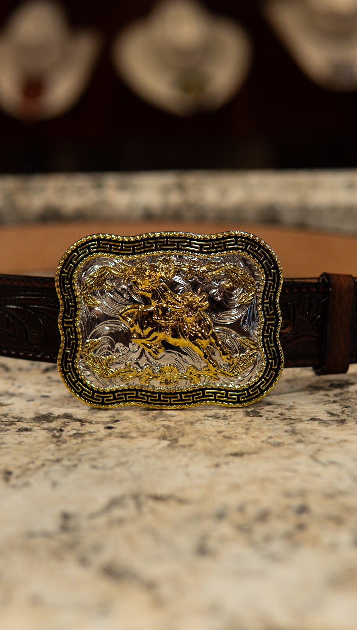 Bull Riding Roman Rounded Square Western Buckle