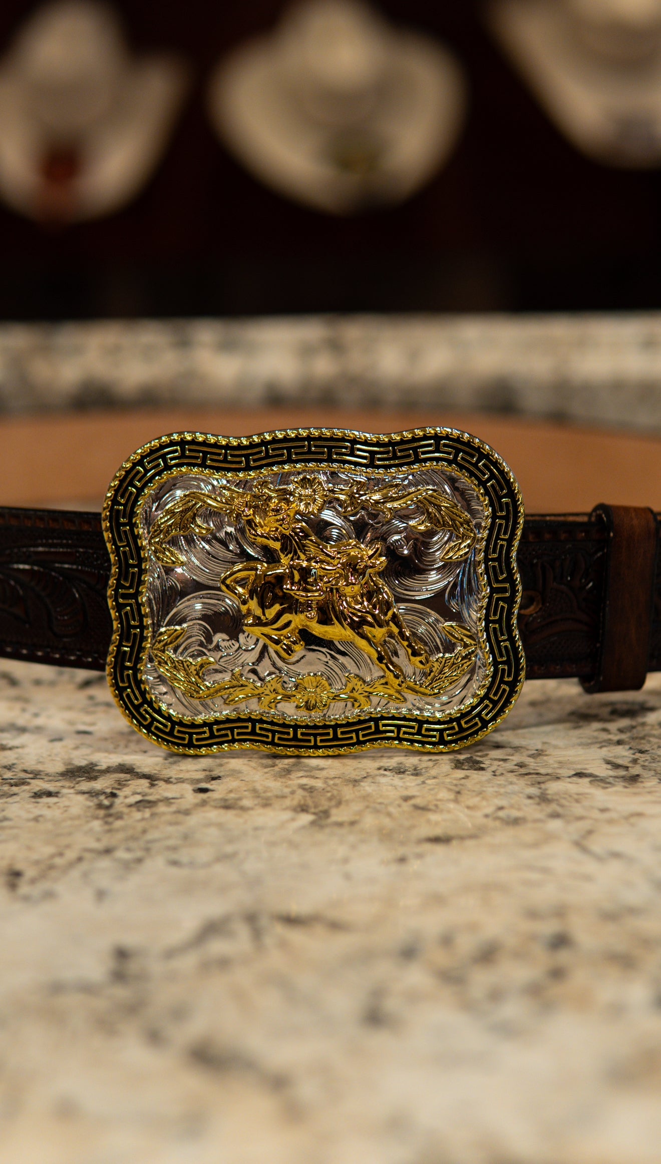 Bull Riding Roman Rounded Square Western Buckle