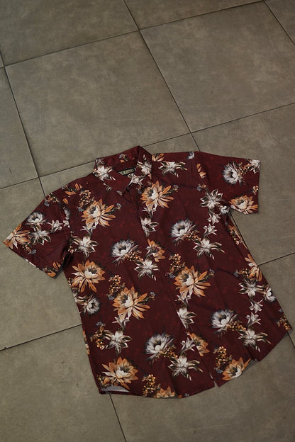 Men’s Printed Short Sleeve Button Up - Gracidia Red