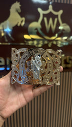 San Judas Square Horse Shoe Western Belt Buckle