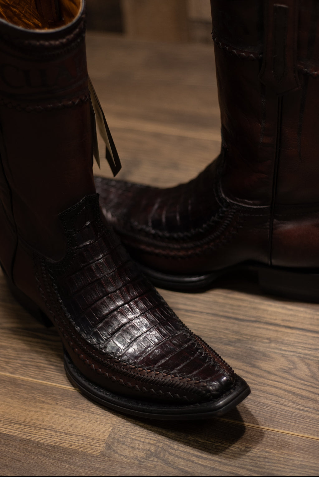 Cuadra - Caiman Belly Black Cherry Narrow Square Toe