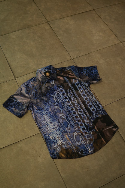 Men’s Printed Short Sleeve Button Up - Electric Storm