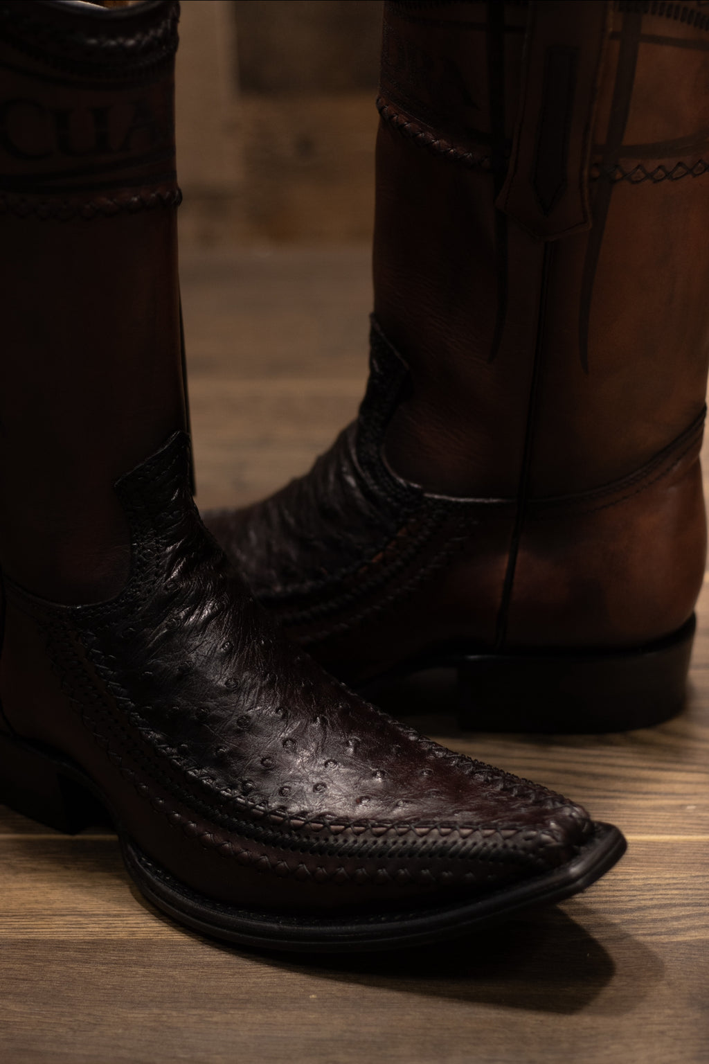 Cuadra - Avestruz Black Cherry Narrow Square Toe Boots