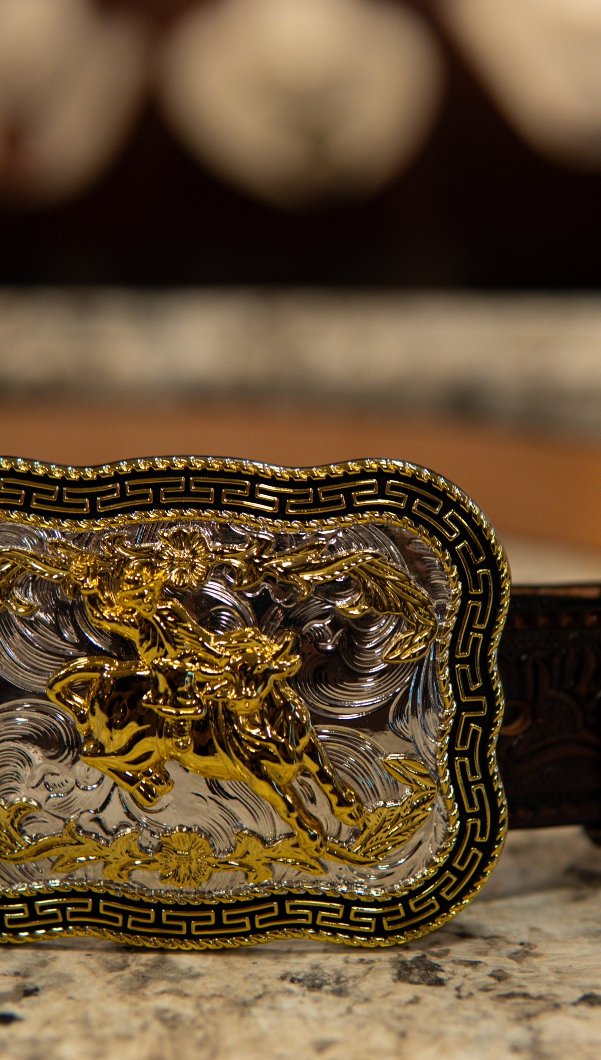 Bull Riding Roman Rounded Square Western Buckle