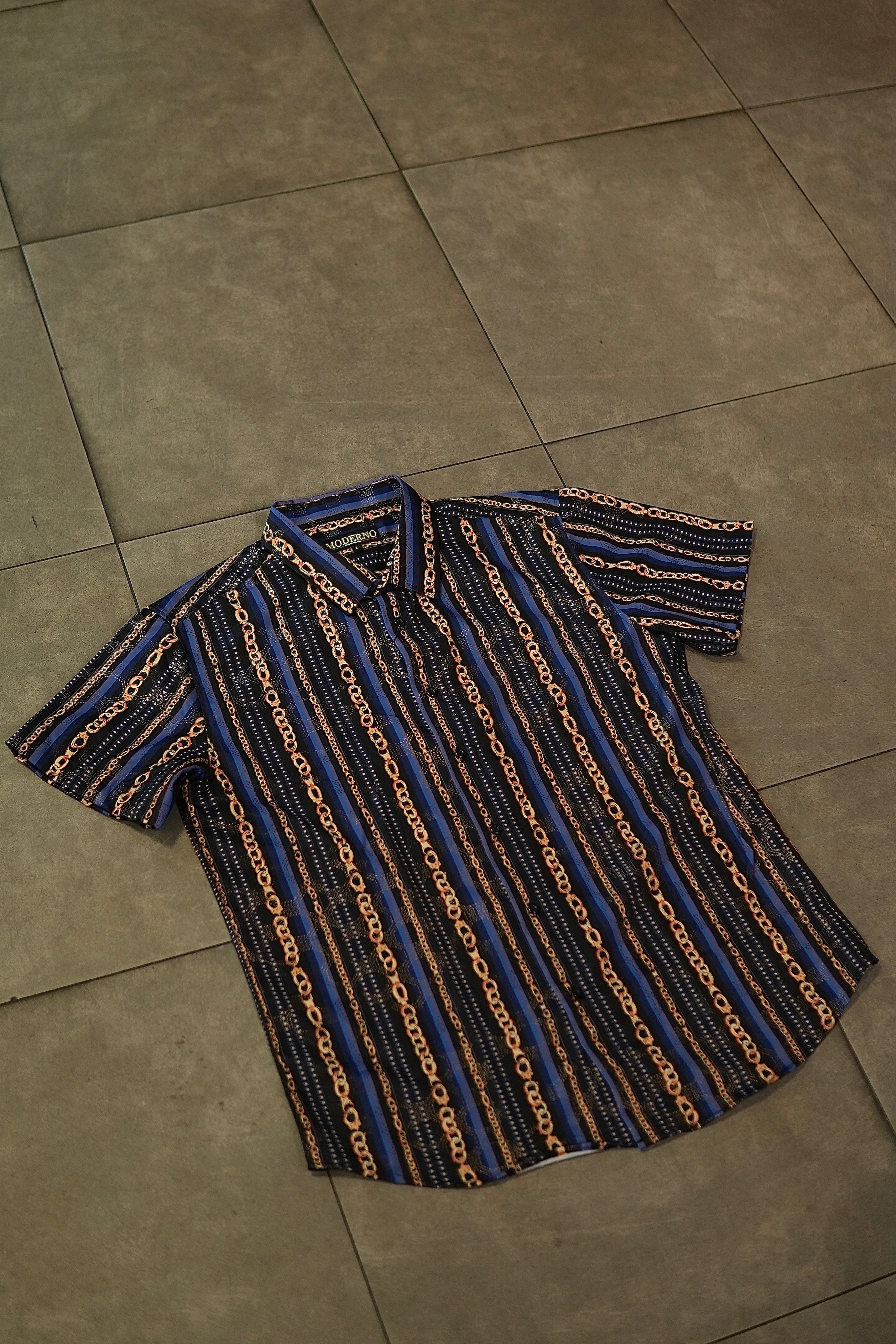 Men’s Printed Short Sleeve Button Up - Suav Chain