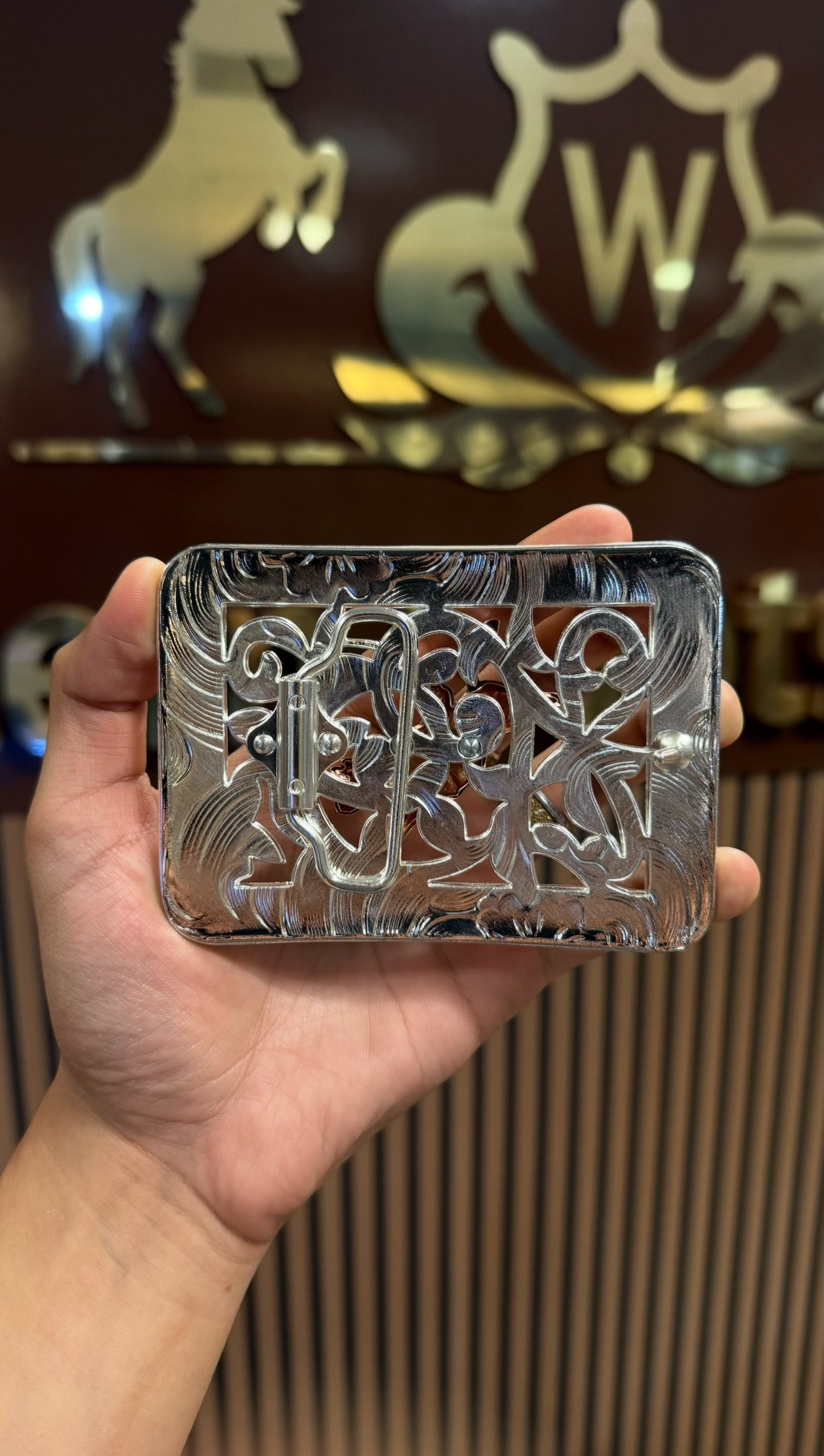 Bull Riding Rose Gold Square Silver Buckle