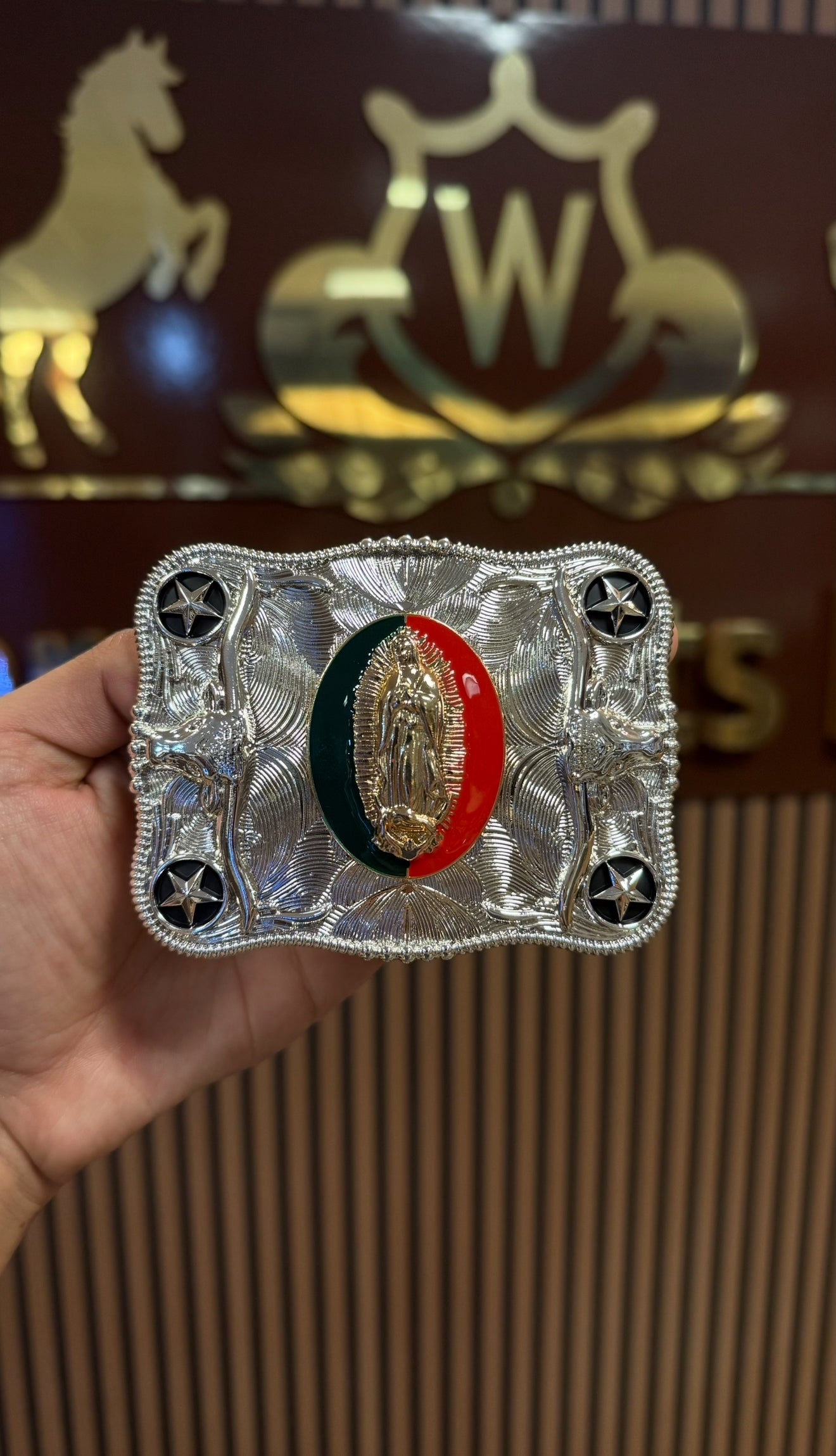 Virgin Mary Metallic Patriot Buckle