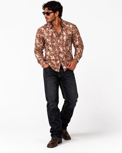 Men’s Printed Long Sleeve Button Up - Darude Sandstorm