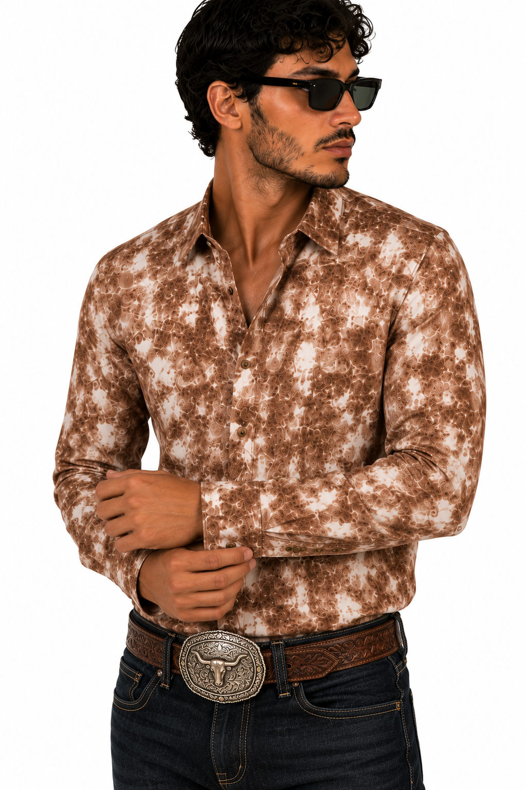 Men’s Printed Long Sleeve Button Up - Darude Sandstorm