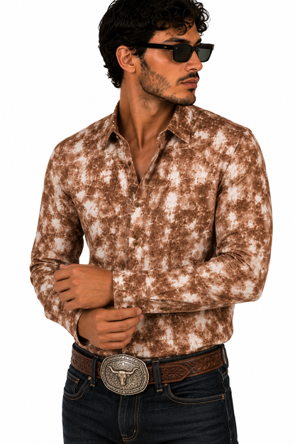 Men’s Printed Long Sleeve Button Up - Darude Sandstorm