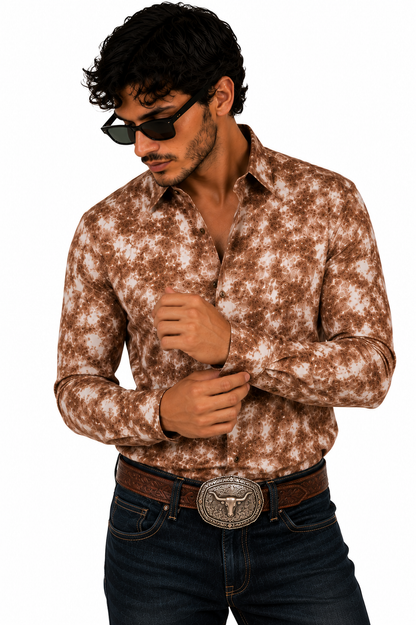 Men’s Printed Long Sleeve Button Up - Darude Sandstorm