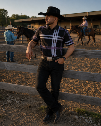 Men’s Moderno Short Sleeve Button Up Purple Plaid