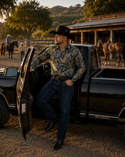 Men’s Printed Long Sleeve Button Up Everglade