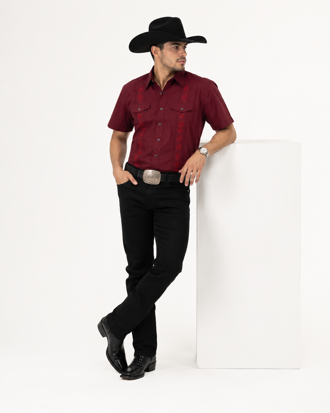Men’s AW Short Sleeve Button Up “Burgendy Red”