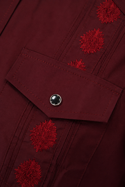 Men’s AW Short Sleeve Button Up “Burgendy Red”