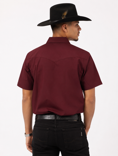 Men’s AW Short Sleeve Button Up “Burgendy Red”