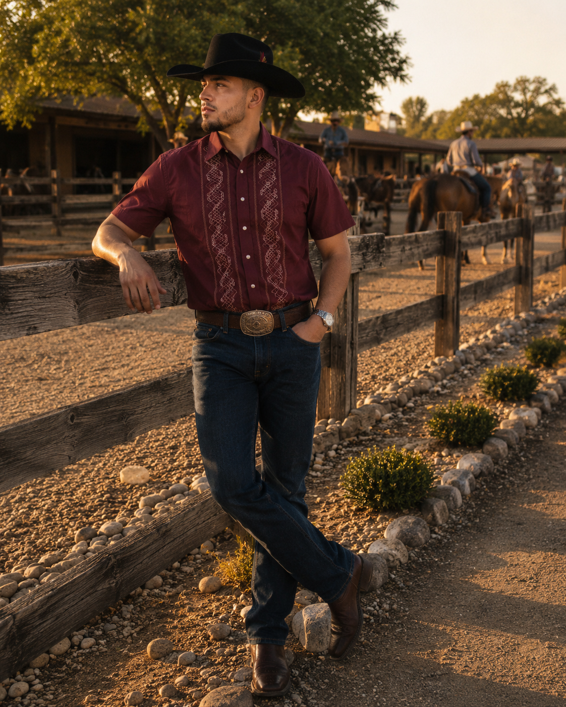 Men’s AW Short Sleeve Button Up “Burgundy Gold”