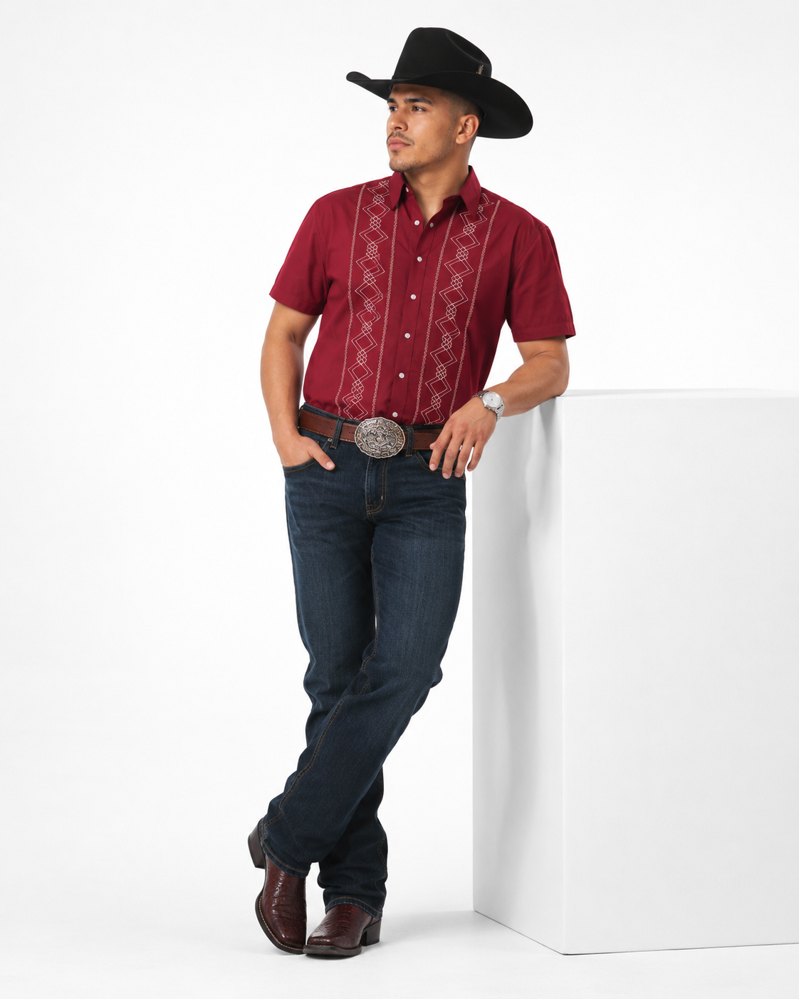 Men’s AW Short Sleeve Button Up “Burgundy Gold”