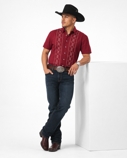 Men’s AW Short Sleeve Button Up “Burgundy Gold”