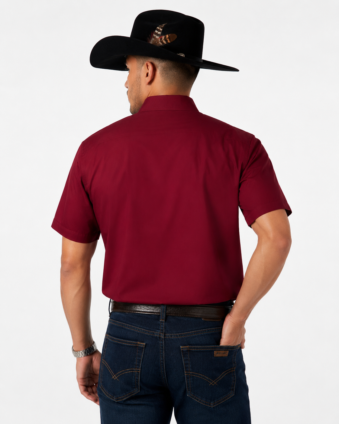 Men’s AW Short Sleeve Button Up “Burgundy Gold”