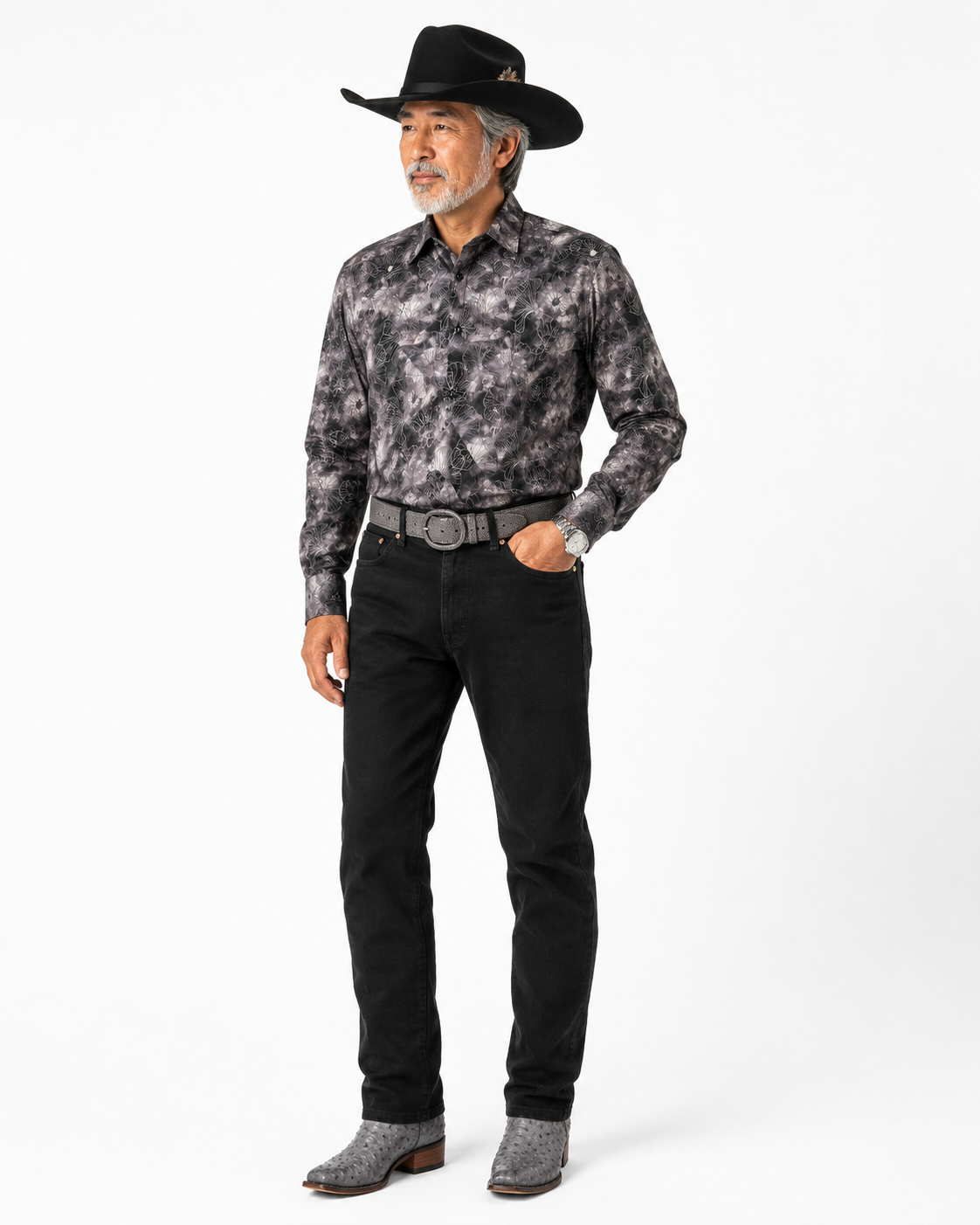Men’s Rangers Long Sleeve Button Up “Cement Floral”