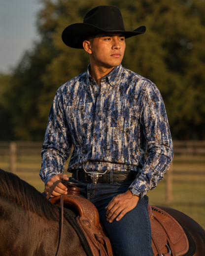 Men’s Rangers Long Sleeve Button Up “Blue Graphite”