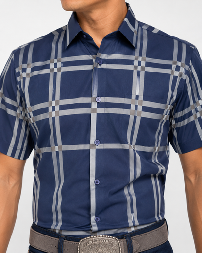 Men’s Moderno Short Sleeve Button Up “Navy Stripe”