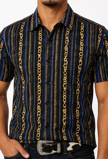 Men’s Moderno Short Sleeve Button Up “Suav Chain”