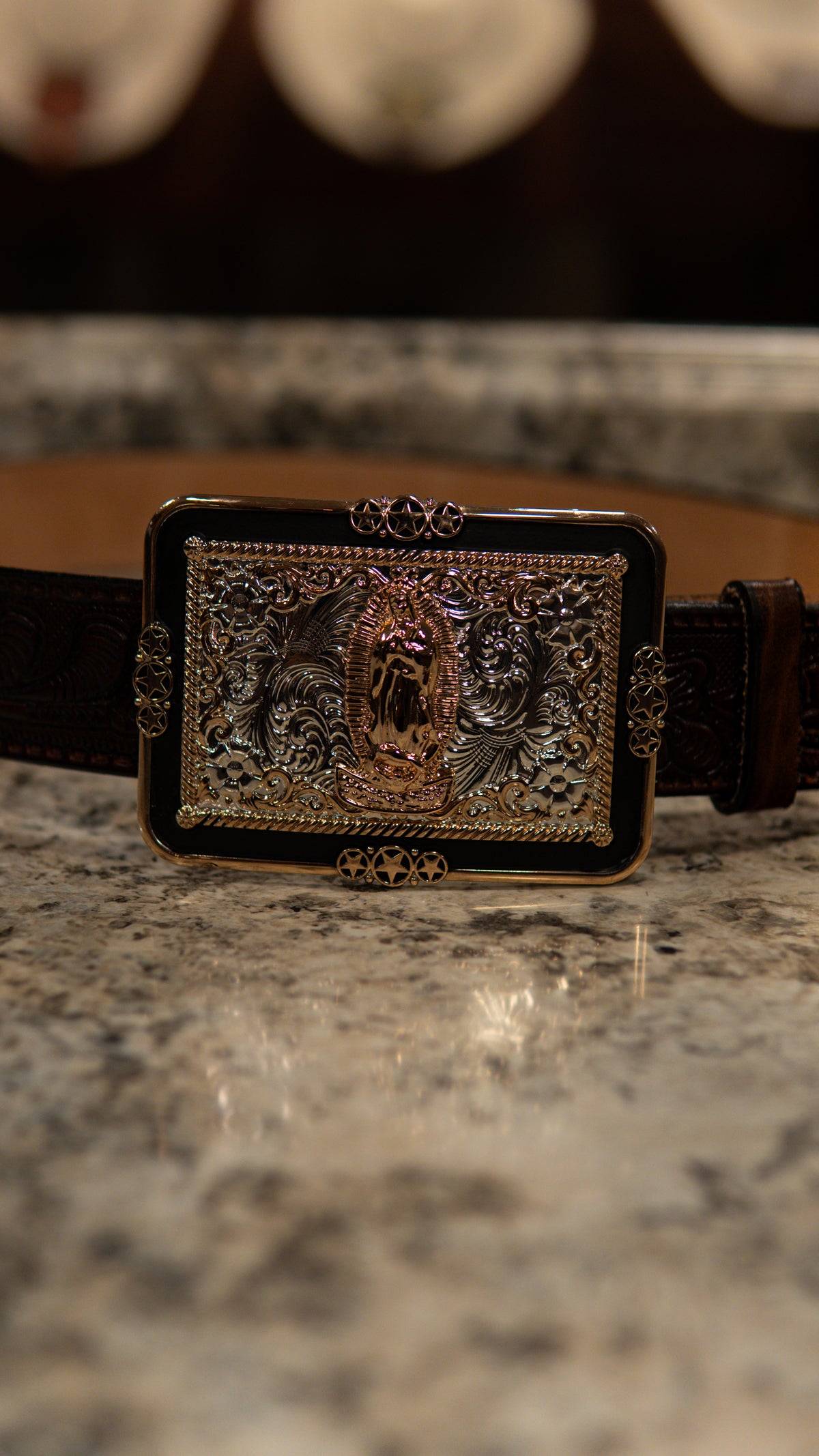 Virgin Mary Bordered Square Western Buckle
