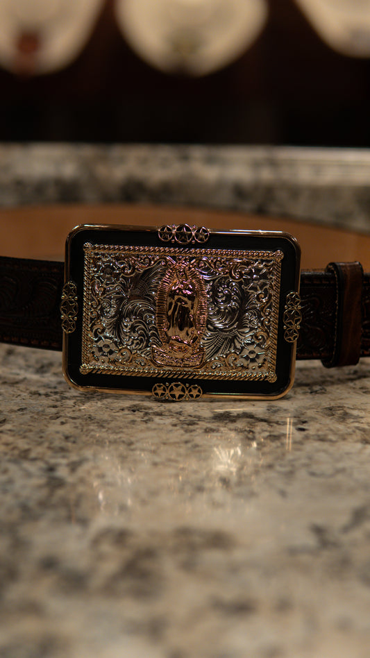 Virgin Mary Bordered Square Western Buckle