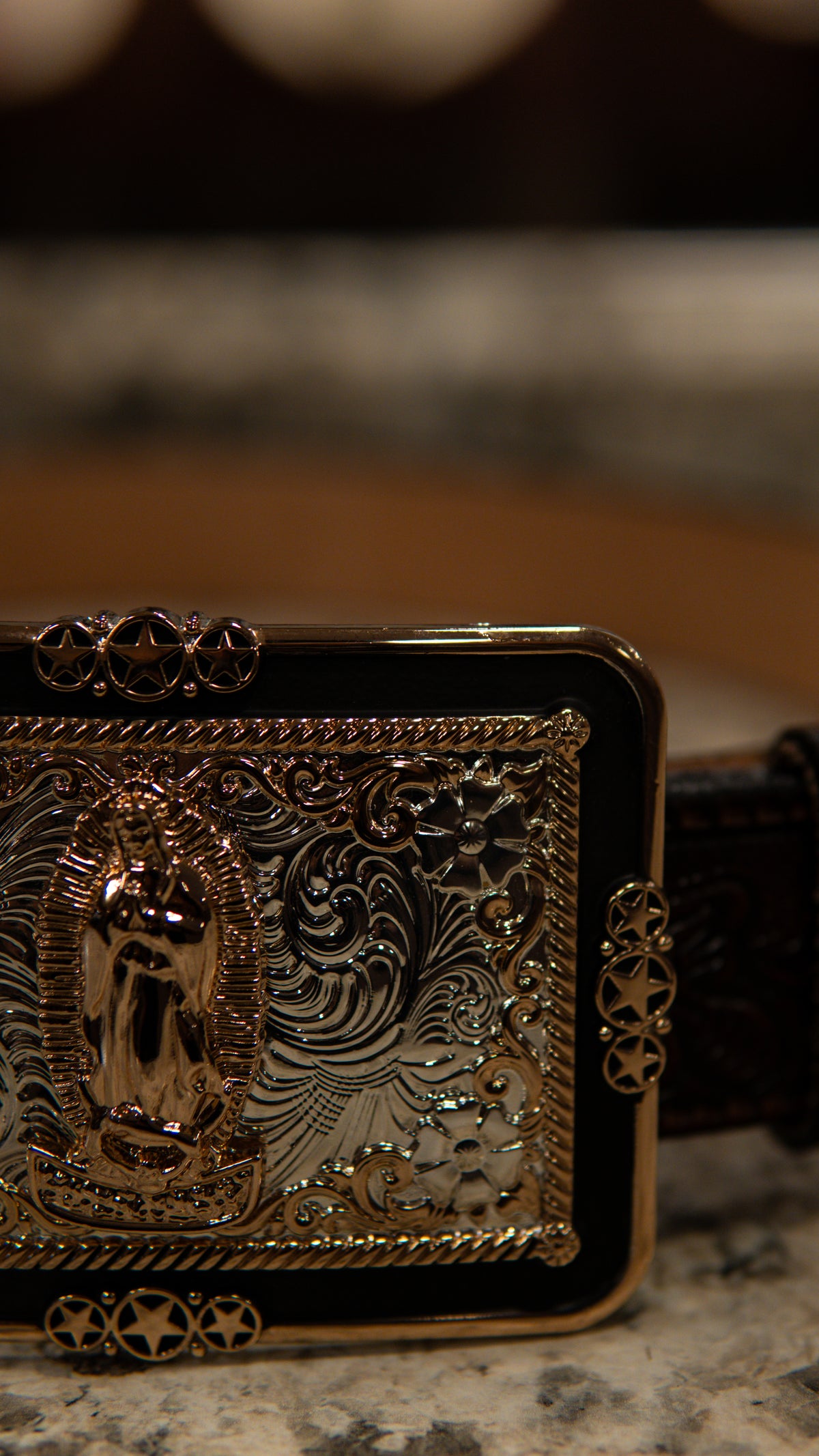 Virgin Mary Bordered Square Western Buckle