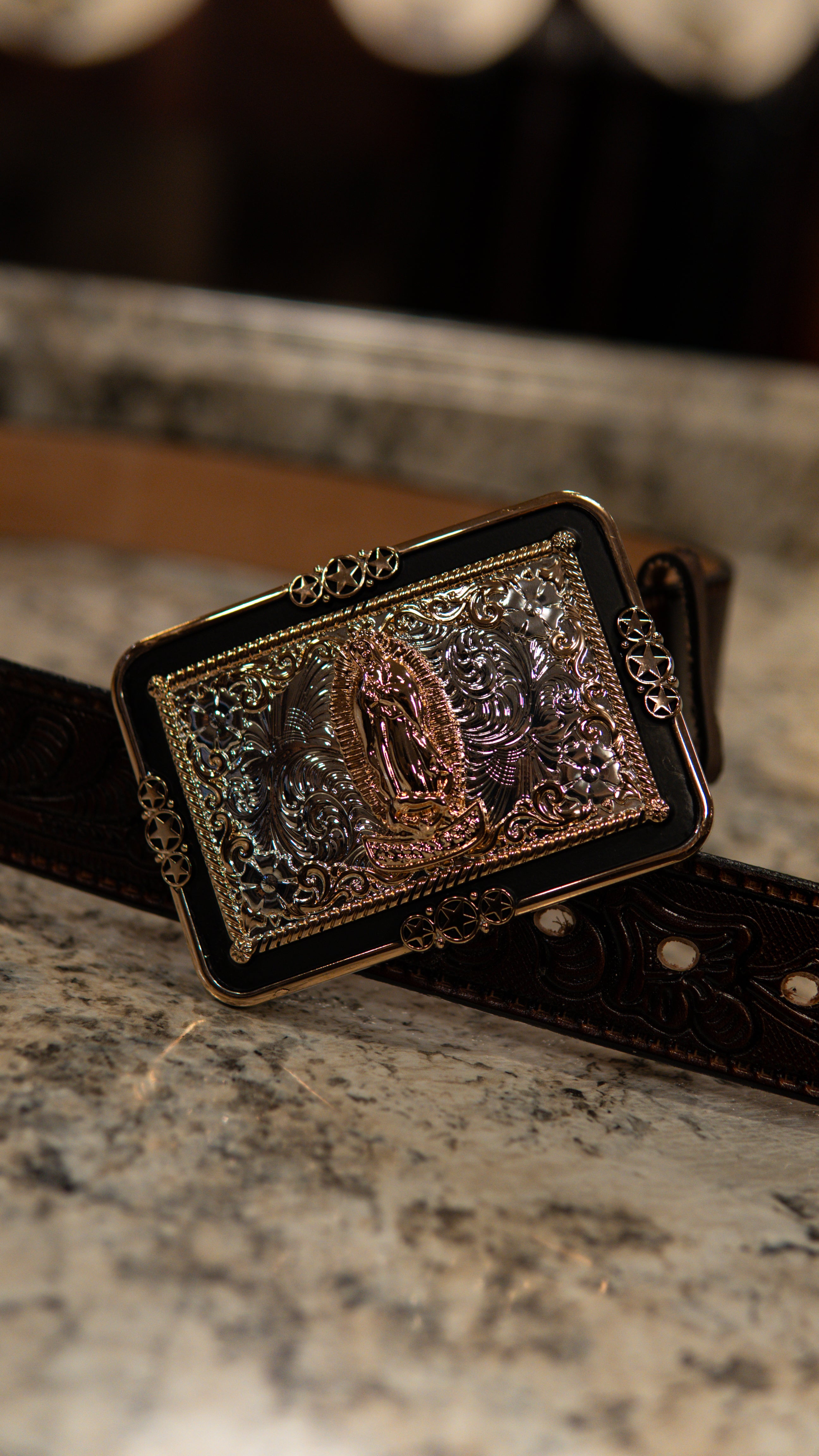 Virgin Mary Bordered Square Western Buckle